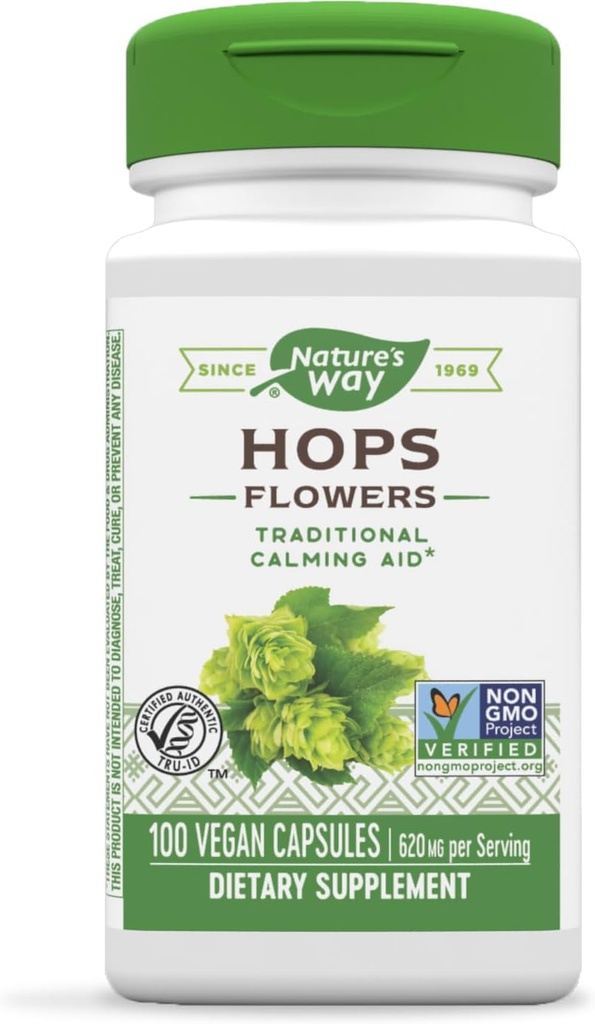 Nature's Way Hops Flowers - Traditionelle Kalkhilfe* - 620 mg Hops Blumen pro 2-Kapseln Servieren - Kräuterergänzung - Vegan, Gluten Free & Dairy Free - 100 Kapseln