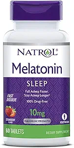 Natrol Melatonin Schlaf Maximale Stärke schnell lösen Erdbeergeschmack 10 mg 60 Tabletten (Pack von 3)