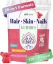 20-in-1 Haar Haut und Nägel Gummi, Haar Biotin Vitamine für Frauen & Männer mit 10000 mcg Biotin, Vitamine A, C, D, E für Haarwachstum & Gesunde Haut, Weiß Peach Flavor, 90 Gummie