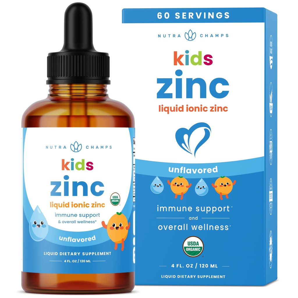 NutraChamps flüssige Zink Tropfen für Kinder, Ionic Zink Tropfen mit Vitamin C für Kinder, Sugar-Free 4 oz, Vegan & Non-GMO, Tangerine, 60 Portionen, 2 Monate Versorgung