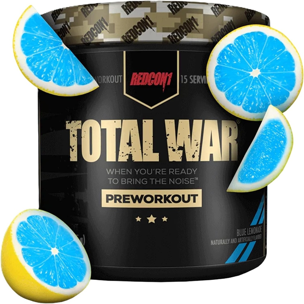 REDCON1 Total War Pre Workout, Blue Lemonade - Endurance, Alertness, Pump Boosting Citrulline Malate & Beta Alanine - Fast Acting, Koffeiniert Preworkout für Männer und Frauen (15 Servietten)