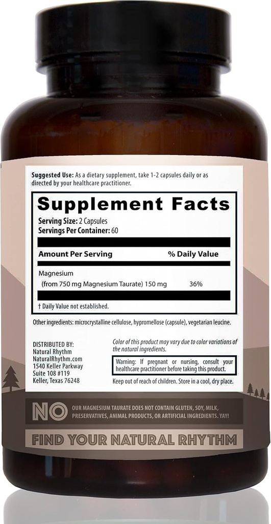Natürliches Rhythm Magnesium Taurate 120 Kapseln + Vitamin D3 + K2 (MK7) 30 Kapseln Bundle
