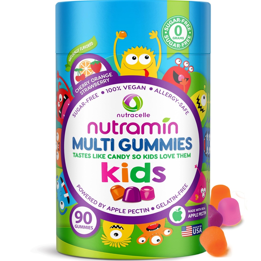 Nutracelle NUTRAMIN Sugar-Free, Allergen-Free 100% Vegan Gummy Multivitamine für Kinder - Great Tasting Natural Gummies Ihre Kinder werden lieben - 90 Count Bottle