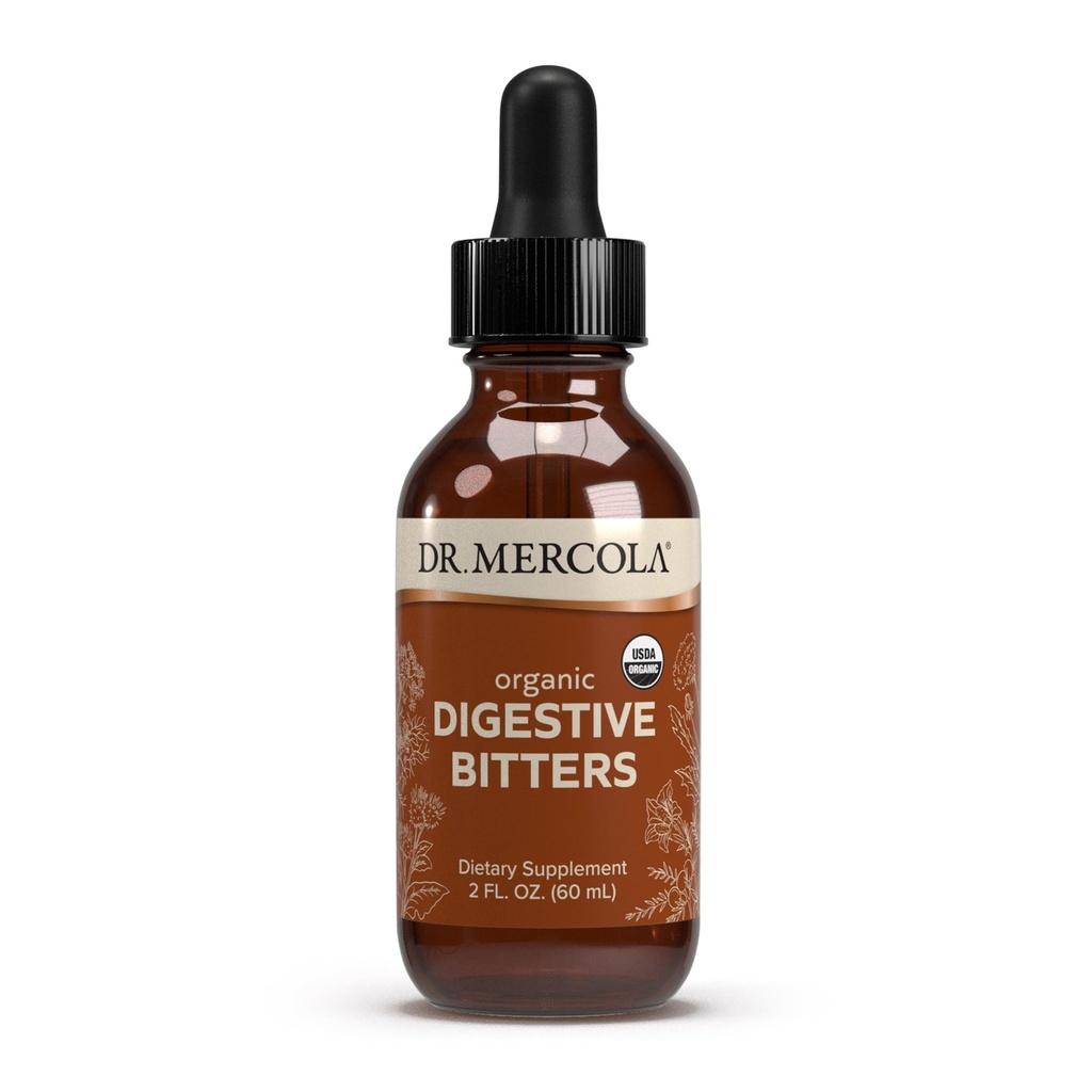 Dr. Mercola Organic Digestive Bitters Liquid Drops - Verdauungshilfe - Alkoholfreie Formel - Eigenschaften Burdock Root, Dandelion Leaf, Fennel Seed & More - 2 fl. oz. (30 Portionen)