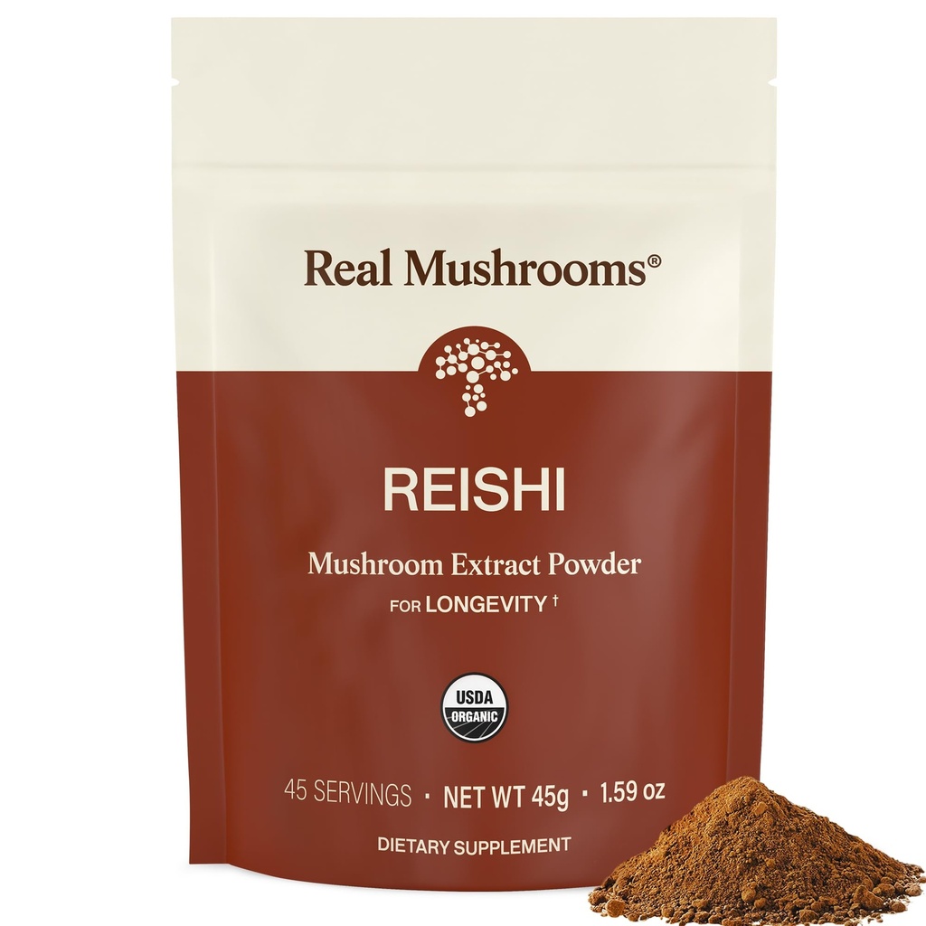 Echte Pilze Reishi Pilzpulver - Handpicked Bio Pilzextrakte - Rote Reishi für Tranquil Daily Wellness mit verifizierten Beta Glucans Vegan, Non-GMO, keine Kornfüller, 45 Portionen