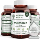 Natürliche Nutra Vegan Melatonin 3mg, hilft Herzgesundheit zu verbessern, unterstützt Immunsystem, hilft Zellgesundheit und Herzgesundheit, Beitrag zu Gesamt-Wellness, Verbesserung Schlafqualität, Glutenfrei, 60 Tabletten