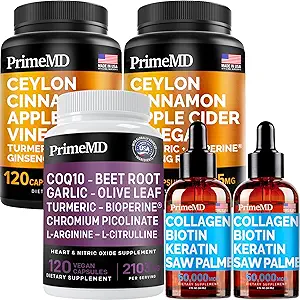 Liquid Collagen Biotin (2pk), Ceylon Cinnamon (2pk), und Nitric Oxide (1pk) Supplement Bundle - Potente Vitamine für Haar, Haut, Nägel, Herz, Stoffwechsel, & Lipid-Unterstützung - Non-GMO, Vegan, Gluten-Free