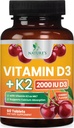 Vitamin D 2000 IU 50mcg Pro Tablet - Vitamine D3 & K2 (MK7) Komplexe Ergänzung für Knochen, Zähne, Muskel, Kalziumabsorption, Unterstützt Immun- & Herz-Gesundheit, Kaubare Formel USA Gefickt - 60 Tabletten