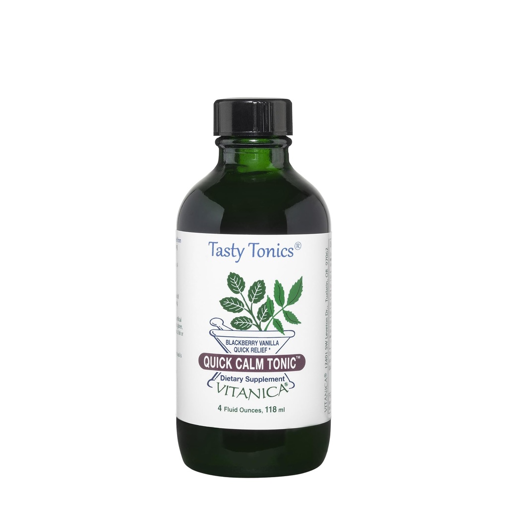 Vitanica Quick Calm Tonic - Stress Support Supplement - Kräuterergänzung mit Lavender, Valerian Root, Kava Root & Passionflower Kräuter - BlackBerry Vanilla - Pro Logo - 4 Fl Oz (118 mL)