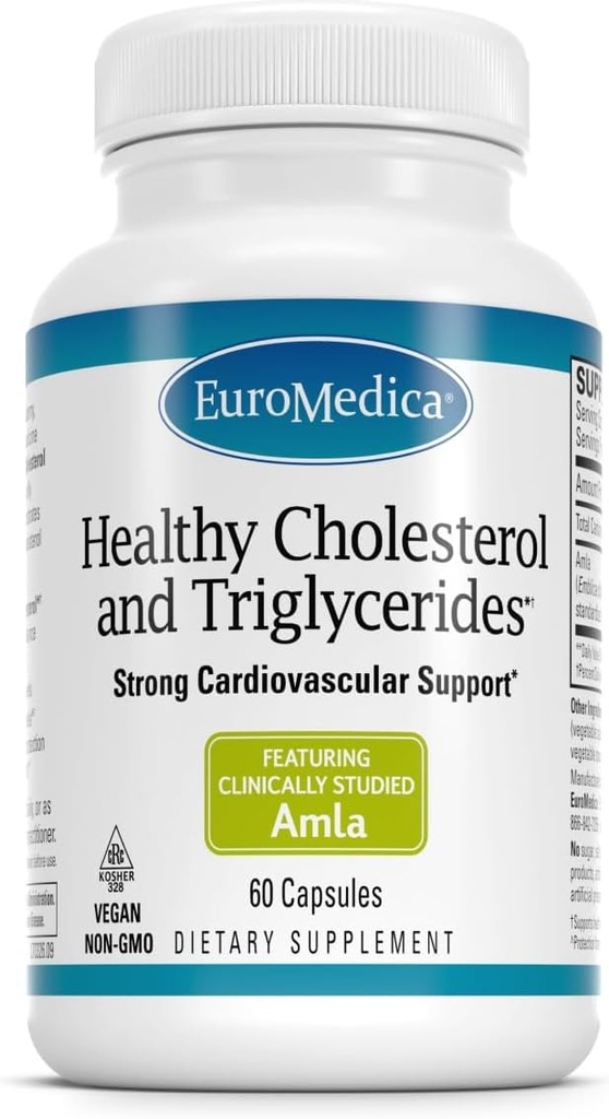 Euromedica Gesunde Cholesterin und Triglyceride - 60 Kapseln - Klinisch Studierte Amla - Unterstützt gesunde HDL & Triglycerid Levels - Non-GMO, Vegan, Kosher - 30 Portionen