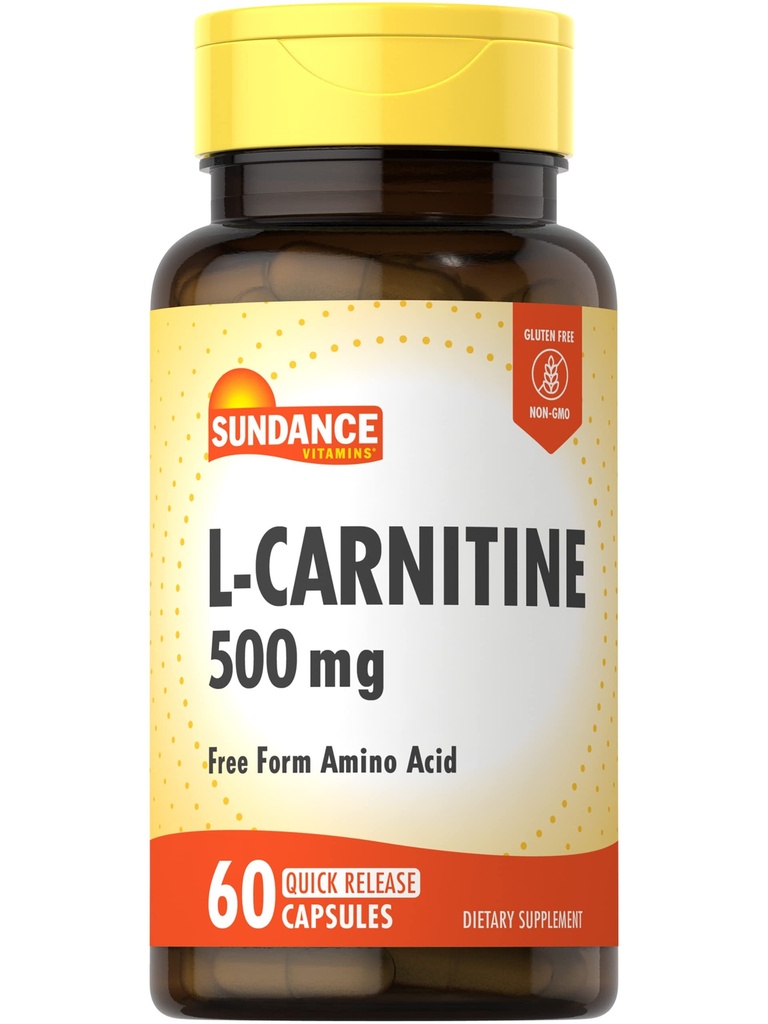 Sundance L-Carnitin Tartrat Supplement 500mg | 60 Kapseln | Freie Form Aminosäure | Nicht-GVO und Glutenfreie Pillen