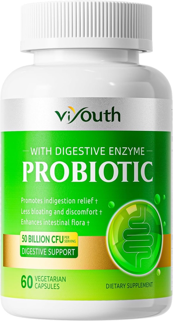 Probiotics for Women & Men - Probiotic 50 Billion CFU 18 Strains & 5 Verdauungsenzyme für Gut Health, Immune - Probiotics Capsules unterstützt Gas & Bloating, Natural, Non-GMO, Gluten Free, 60ct