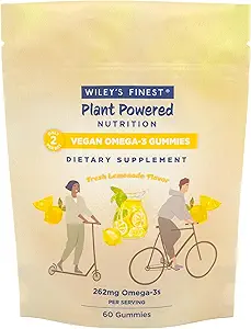 Wiley'S Finest Vegan Omega-3 Gummies - Natürlicher Zucker - Vegetarisch Dha, Ala & Sda - Glutenfrei - Zitronengeschmack, 60 Gummi