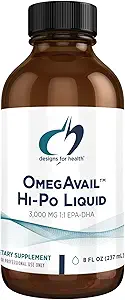 Designs für Gesundheit OmegAvail Hi-Po Liquid - High Concentration 1500mg EPA 1500 DHA - Triglycerid Omega 3 Fish Oil Heart Health & Brain Supplements - Natural Lemon Flavor (8oz)