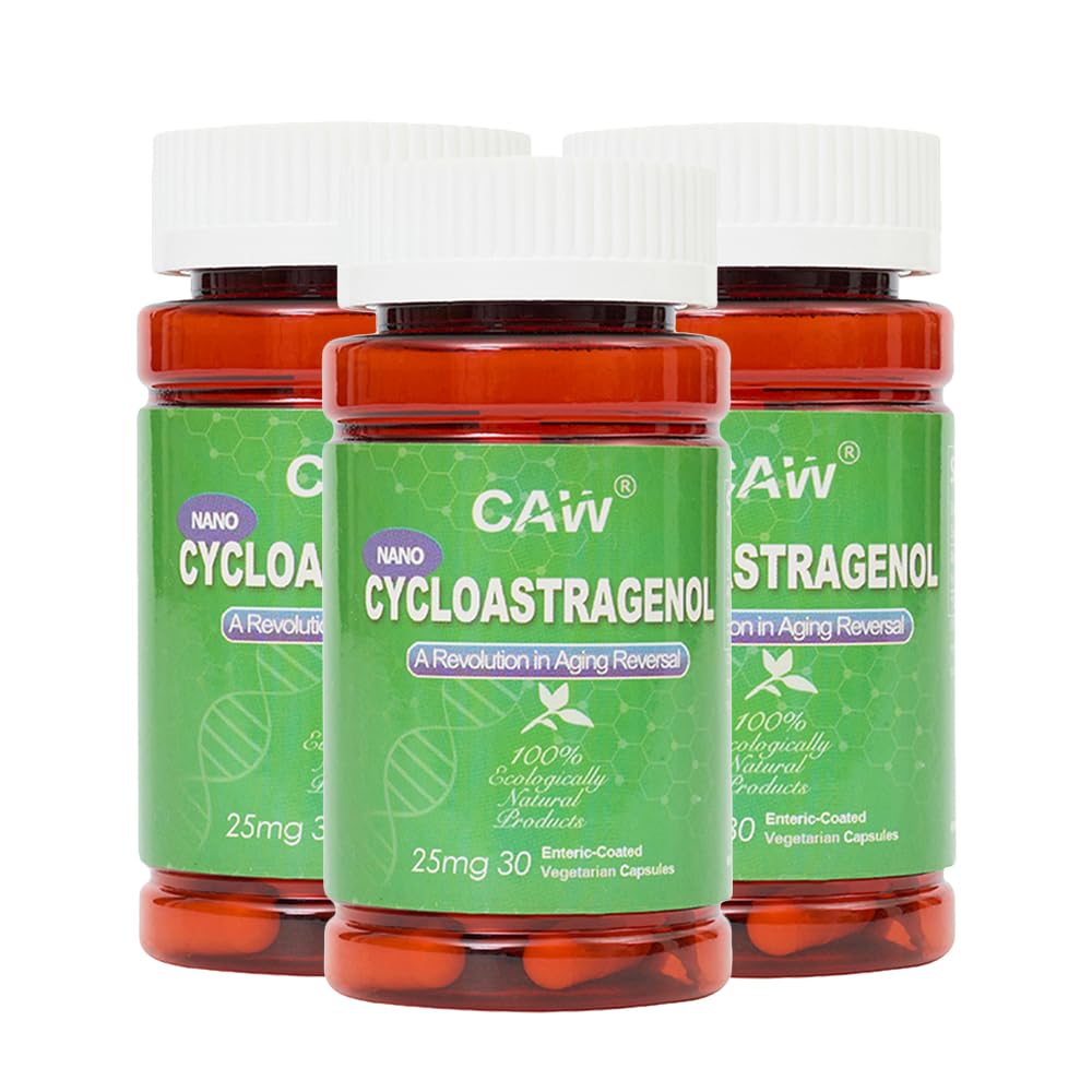 CAW Nano Cycloastragenol 98% 25mg 30 Caps | Telomerase Aktivierung DNA Reparieren | Immunity Boost Better Absorption | Enteric-Coated Vegetarian Capsules (3 Flaschen)