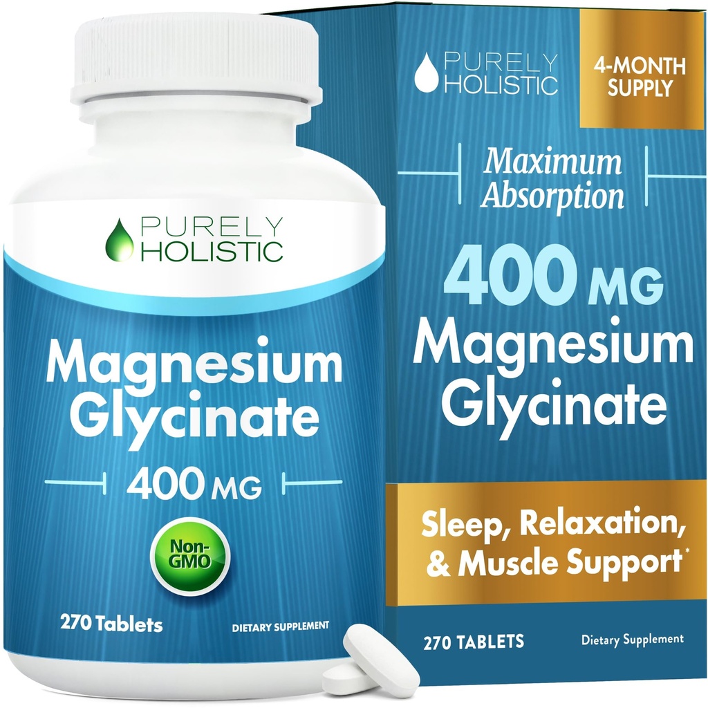 Magnesium Glycinate 400mg - 270 Magnesium Tabletten (nicht Kapseln) - 400 mg Elemental Magnesium - Hochverfügbar - Vegan und Vegetarisch - für verbesserten Schlaf, Stress-Relief & Cramp-Verteidigung