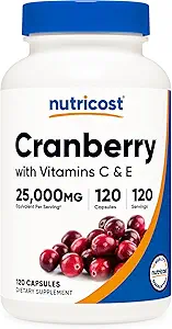Nutricost Cranberry Extrakt 25.000mg (120 Servierungen) 2 Flaschen mit Vitamin C und Vitamin E
