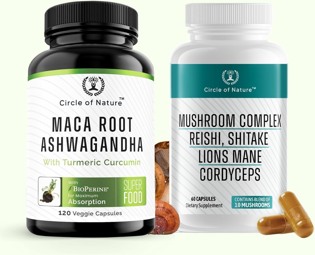 Maca Root Ashwagandha & Mushroom Suppliment Enthält Lions Mane, Cordyceps, Reshi, Shitake