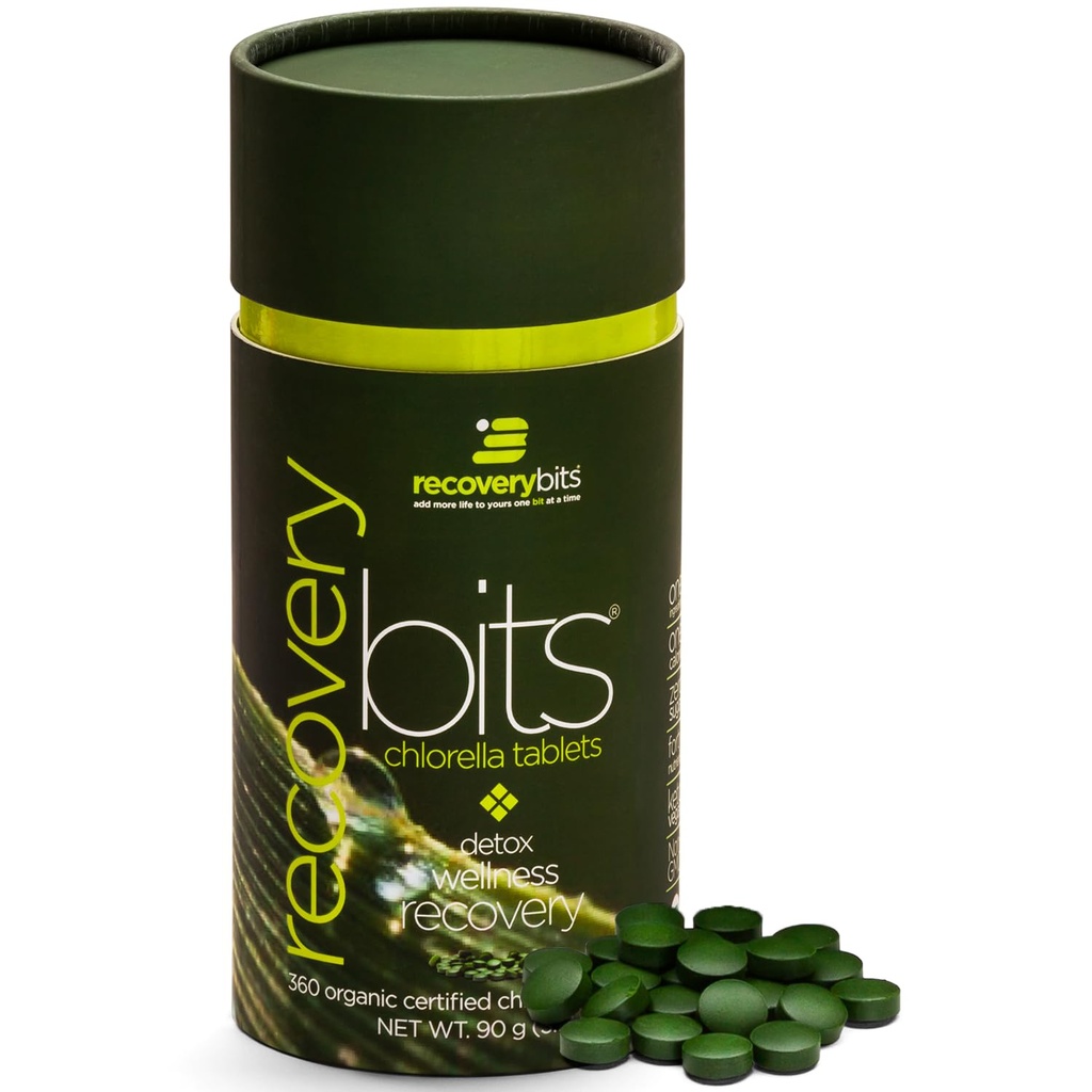 RECOVERYbits - Organische Chlorella Tabletten - Pflanzenbasierte Algae Superfood - Chlorophyll - Cracked Cell Wall - Energie - Immunsystem - Detox - Keto - Vegan - Non-GMO - Small Canister - 360 Tabletten