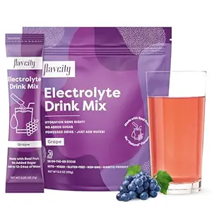 FlavCity Grape Electrolytes Drink Mix, 28 On-The-Go Stick Packs - Gesunde Elektrolyte Pulver-Packets mit echten Früchten hergestellt - Keto-Pulver-Getränke ohne Zusatz von Zucker, Gluten-frei