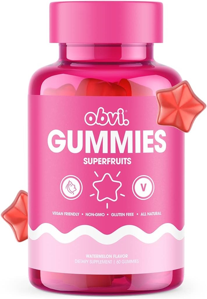 Obvi Superfruit Gummies | Vegan Multivitamin, unterstützt gesunde Kollagenproduktion für strahlende Haut, Antioxidans und Vitamine für Immungesundheit | Non-GMO, Glutenfreie | Wassermelone Geschmack, 60 Gummie
