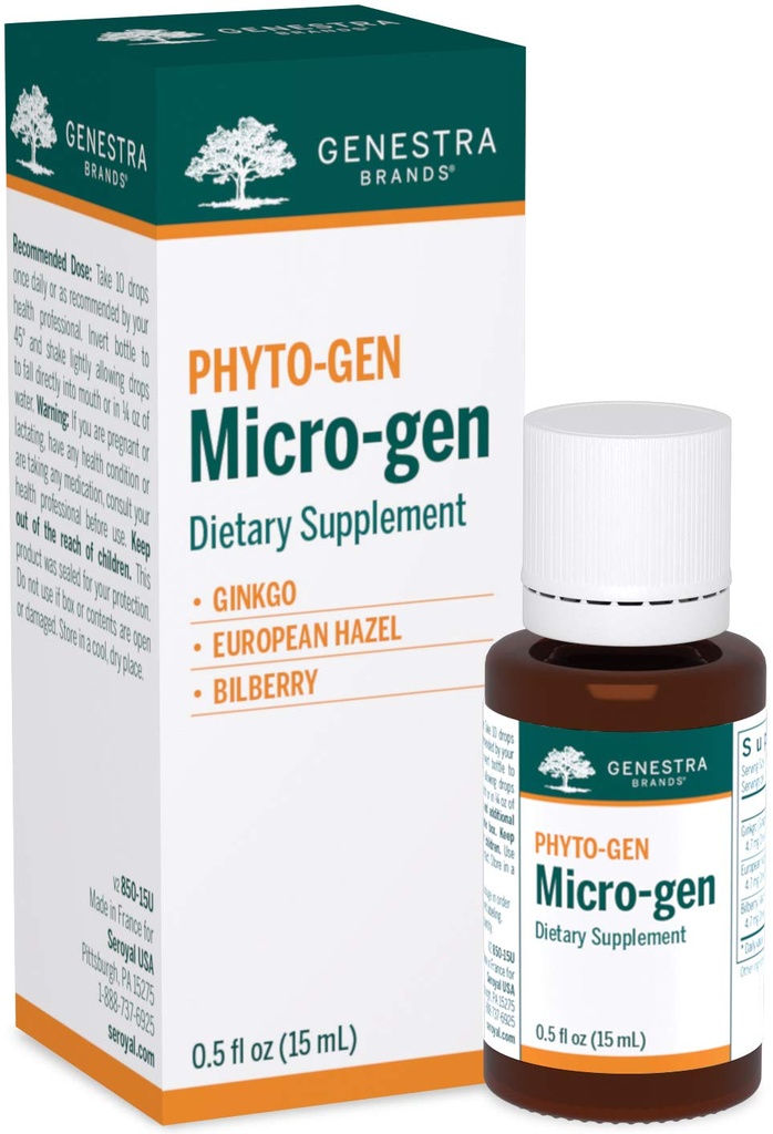 Genestra Marken Micro-gen | Gingko, European Hazel und Bilberry Kräuterergänzung | 0.5 fl. oz.