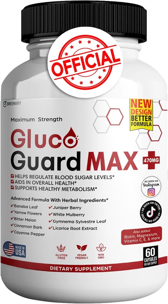 Gluco Guard Max Tägliche Wellness-Supplement mit Vitaminen, Mineralien und Kräutern – Chrom, Magnesium, Banaba, Bitter Melon und Zink – Non-GMO, Glutenfrei – 60 Kapseln