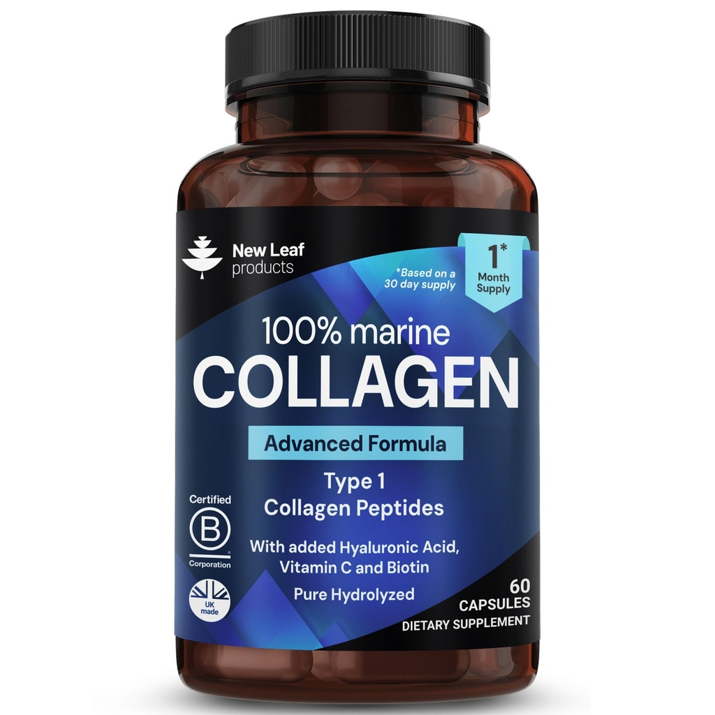 Pure Marine Collagen 100% Marine Collagen Typ 1 1300mg - hydrolisierte Collagen Peptide mit Hyaluronsäure & Vitamin C, hochfeste Collagen Ergänzungen für Frauen und Männer, 60 Tabletten