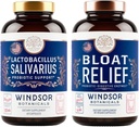 WINDSOR BOTANICALS Bloat Relief und Lactobacillus Salivarius Probiotic Capsules - Oral und IBS unterstützen Bundle