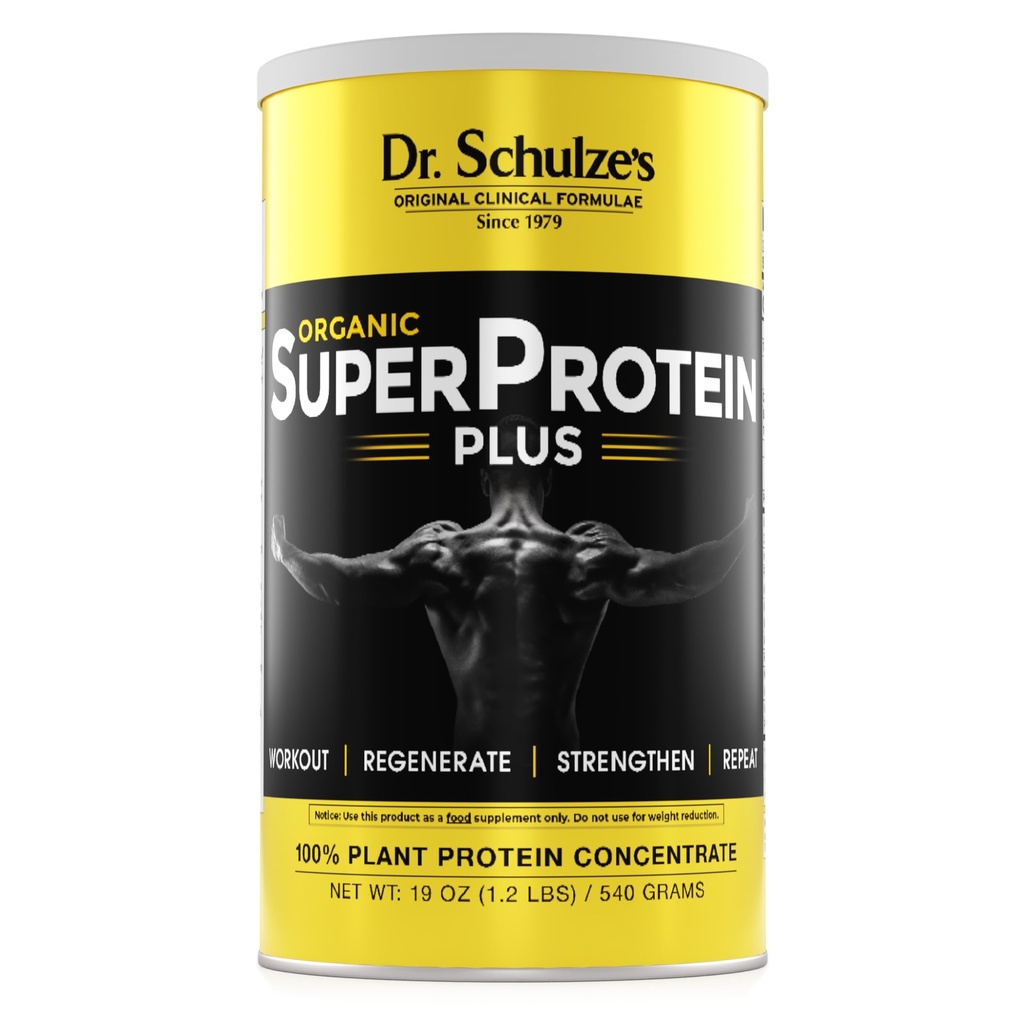 Dr. Schulze's | SuperProtein Plus | 100% Pflanzenprotein Konzentrat | Bio-Pulvermischung | Vitamin B-12 & Spirulina | Nahrungsergänzung | Starker Muskel | Enhance Workout Recovery | 19 Oz.