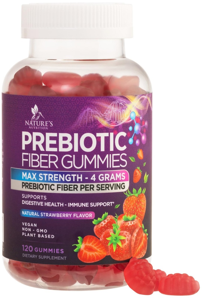 Ballaststoffe für Erwachsene, Täglich 4g Gummy Fiber Supplement, Prebiotic Gummy Digestive Health Support - Plant Based Soluble Fiber Chews, Prebiotics unterstützt Regularity & Digestion Non-GMO - 120 Gummis