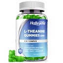 L-Theanine Gummies, l'theanine 400mg mit Ashwagandha, GABA, 5HTP,L-Theanine Chewable Supplement for Relax, Zzz & Focus Support, Vegan, Lemon Flavor, 60 Zähler