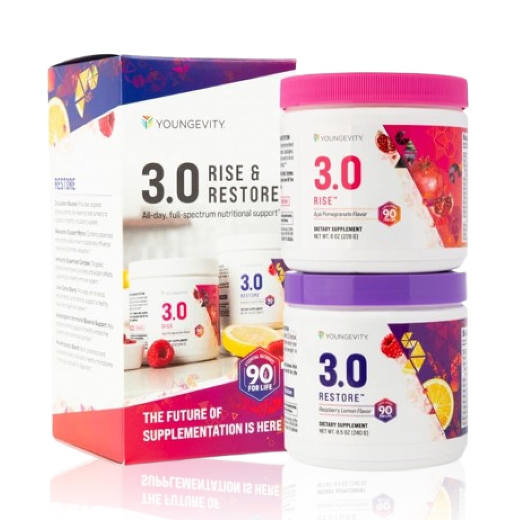 Youngevity Beyond Tangy Tangerine 3.0 Rise & Restore | Dual-System-Ergänzung für Tag & Nacht | Natürliche Energie, kognitive Immun- & Verdauungsunterstützung | Acai Granatapfel & Raspberry Lemon