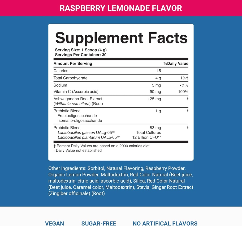 Nighttime Complete by Activated You Daily Wellness Drink for Gut Health mit Ashwagandha - Raspberry Lemonade mit Präbiotika, Probiotika, Vitamin C - unterstützt Entspannung & Verdauung, Pflanzenbasierte