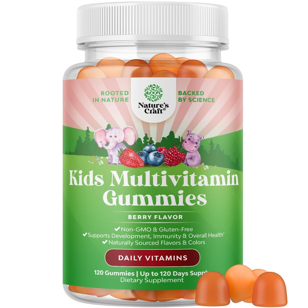 USDA Organic Kids Multivitamin Gummis - Vegan Bio Multivitamin für Kinder 2+ mit 14 essentiellen Vitaminen und Mineralstoffen - Daily Gummy Multivitamine Vegan Nut Free & Non-GMO (120 Count)