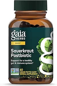 Gaia Herbs Sauerkraut Postbiotic - Natural Gut Health & Immun Support Supplement - Made with Fermented Sauerkraut - Frei von Dairy, Soy & Gluten - 60 Vegan Kapseln (30 Portionen)