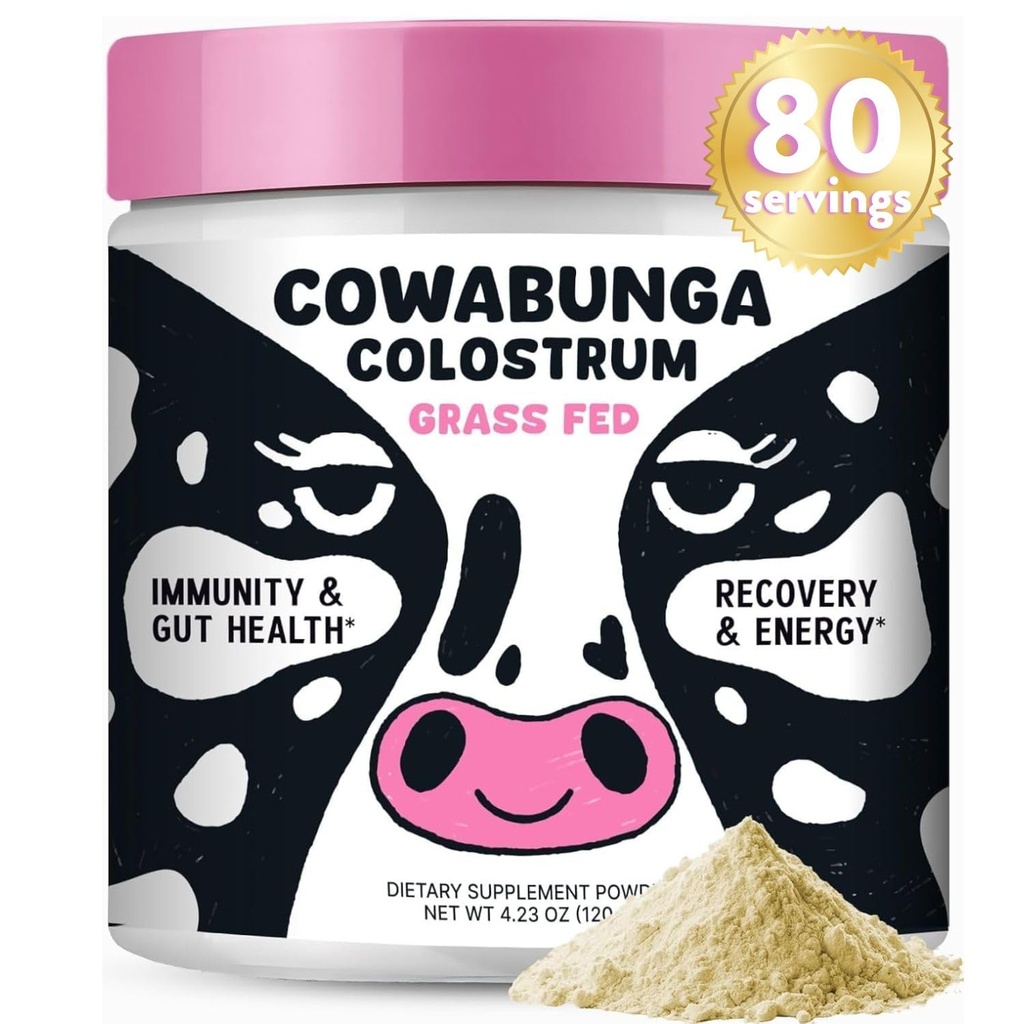 SonoHealth Cowabunga Colostrum - Premium, Pure & Unaltered Colostrum Powder Supplement - für Immununterstützung, Gut Health, Muscle Recovery & Wellness - Kosher & Halal Certified Calostro