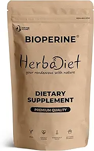 Herbadiet Bioperine Pulver | Schwarz Pfeffer Extrakt Pulver Piperin 95% durch HPLC | Bioverfügbarkeit Enhancer, Boosts Nährstoffe Aufnahme | Glutenfrei, Non-GMO Bulk Supplement (14 Gramm/ 0.5 oz)