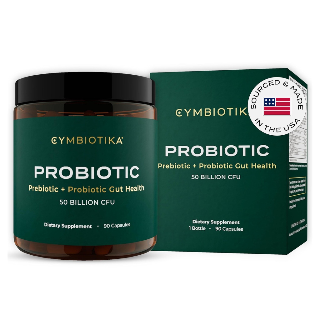 CYMBIOTIKA Probiotic + Prebiotic, 60 Billion CFU - 19 Strains, Gut Health Supplement für Damen und Herren, Immununterstützung, Verdauungsgesundheit, & Gut Balance, 90 Kapseln, 1 Monat Versorgung, Made in USA