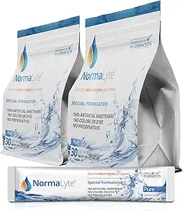 NormaLyte Oral Rehydration Salts-2 Pouches - 60 Sticks (Yields 500mL pro Pack)-Pure| Energy Supplements, Kalium Supplement, Dehydration Recovery und schnelle Absorption