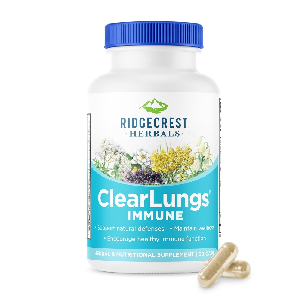 RidgeCrest Kräuter ClearLungs Immune, Lung Support Supplement mit Mullein, Elderberry, Zink, Vitamin C, Vitamin A, Olivenblatt (60 Caps, 30 Serv)