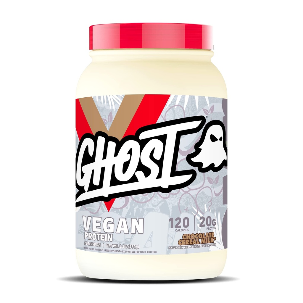 GHOST Vegan Protein Powder, Chocolate Cereal Milk - 2lb, 20g Protein - Pflanzenbasierte Pea & Bio Kürbisprotein - Post Workout & Nutrition Shakes, Smoothies, & Baking - Soy & Gluten-Free