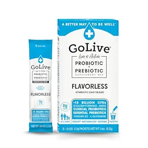 GoLive Prebiotic & Probiotic für Frauen, Männer, Kinder. Geschmacksfreies, zuckerfreies, synbiotisches Pulver mit GOS, L-Glutamin, Vitamin D3, Elektrolyte. Für Gut Health, Verdauung, Stoffwechsel, Immunität 15-50B CFUs.