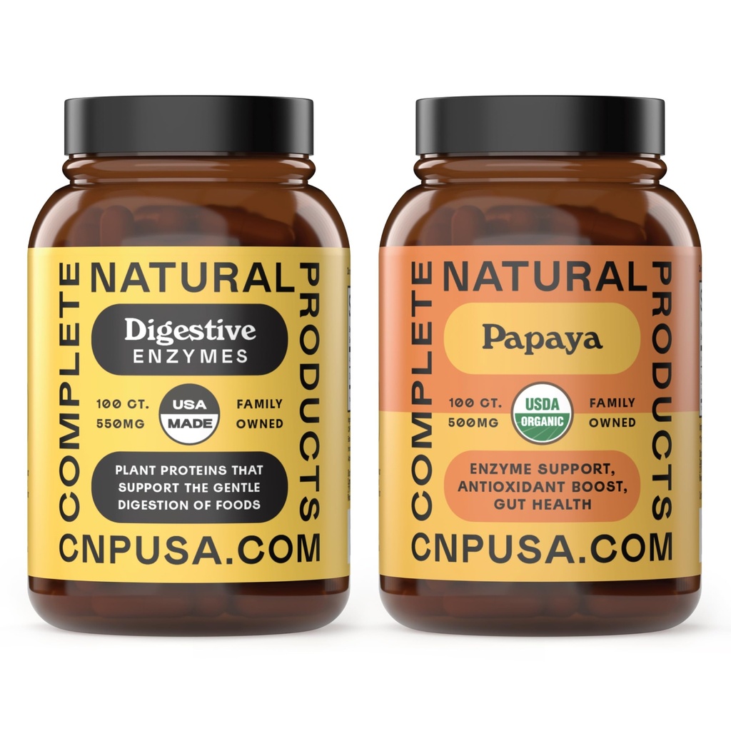 Vollständige natürliche Produkte Bio Papaya Enzyme 100 Kapseln & Verdauungsenzyme 100 Kapseln Bundle