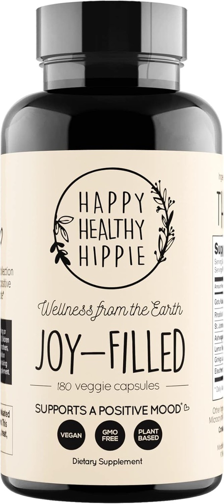 Joy-Filled Mood-Supplement - 7 Kräuter-Komplex w/St. Johns Wort (180 Ct) | Rhodiola Rosea, Eleuthero, Ashwagandha | Stress Relief - Hilft Beruhigen Sie den Geist & Körper | 100% pflanzenbasierte Happy Pills