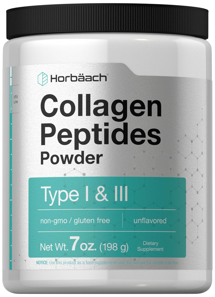 Horbäach Collagen Peptide Pulver 7oz | Typ I und III | Unflavored Multi Collagen Protein und Aminosäuren | Glutenfrei, Keto & Paleo Friendly