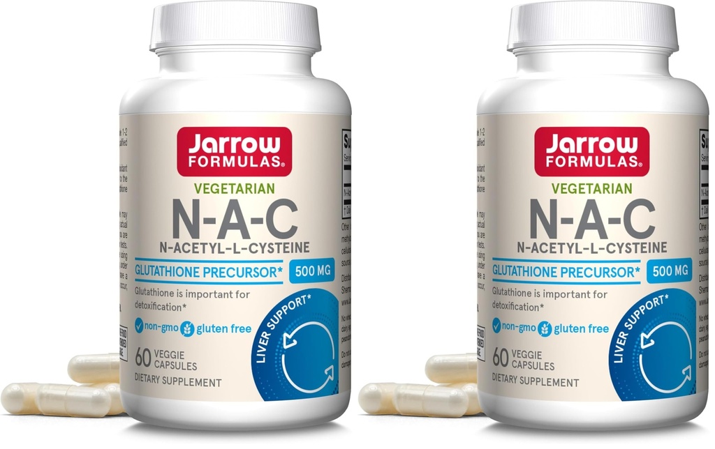 Jarrow Formulas N-A-C 500 mg - Antioxidante Aminosäure-Ergänzung unterstützt Cellular Health & Liver Function - Precursor zu Glutathione - Bis zu 60 Portionen (Veggie Caps) (Pack von 2)