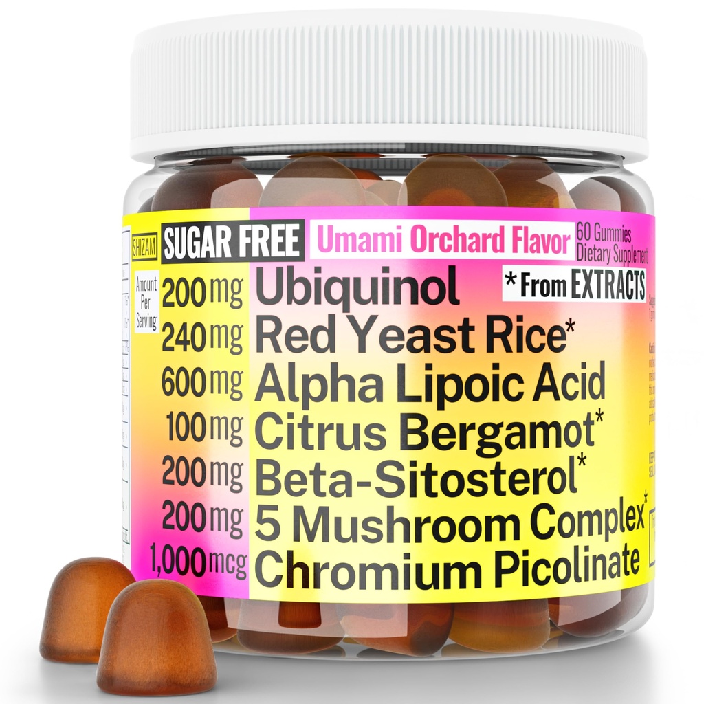 Rote Hefe Reis Alpha Lipoic Säure Ubiquinol CoQ10 Citrus Bergamotte Beta-Sitosterol Chromium Picolinate Zucker-Less Gummis w Lion's Mane Turkey Tail Reishi Cordyceps Chaga, Pillen Kapseln Ergänzung Alt