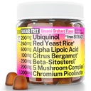 Rote Hefe Reis Alpha Lipoic Säure Ubiquinol CoQ10 Citrus Bergamotte Beta-Sitosterol Chromium Picolinate Zucker-Less Gummis w Lion's Mane Turkey Tail Reishi Cordyceps Chaga, Pillen Kapseln Ergänzung Alt