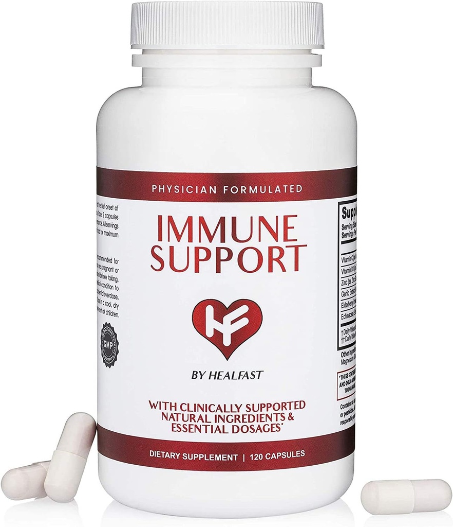 HealFast Clinical Immun Support Supplement | Sambucus Black Elderberry mit Zink und Vitamin C, D, Knoblauch, Echinacea | Physician Formuliert für Immunabwehr | Immunität Vitamine - 120 Kapseln